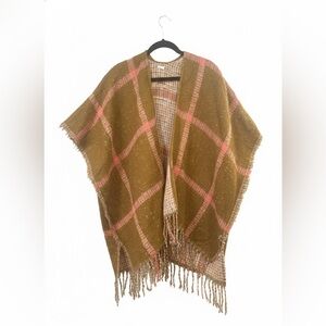 Aerie $45 Boho Plaid Multicolor Oversized Poncho Wrap P2P 37” Western w/ fringe